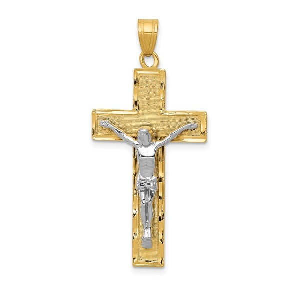 Million Charms 10K Two-tone Diamond-cut Crucifix Necklace Charm Pendant